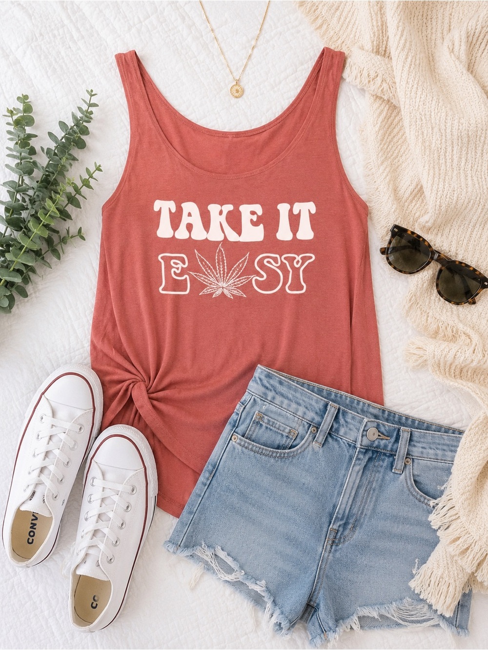 “Take It Easy” Graphic Tank Top – Size Small 🌿✨